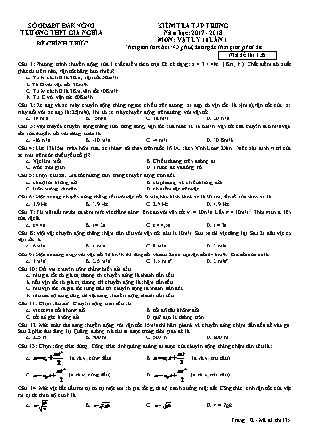 Đề kiểm tra tập trung môn Vật lý Lớp 10 - Năm học 2017-2018 - Trường THPT Gia Nghĩa - Mã đề thi 135