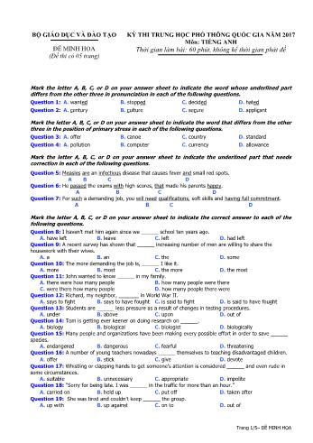 Đề minh họa Kỳ thi Trung học phổ thông Quốc gia môn Tiếng anh - Năm học 2016-2017