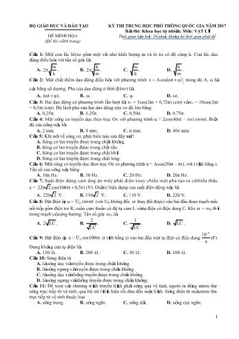 Đề minh họa Kỳ thi Trung học phổ thông Quốc gia môn Vật lý - Năm học 2016-2017