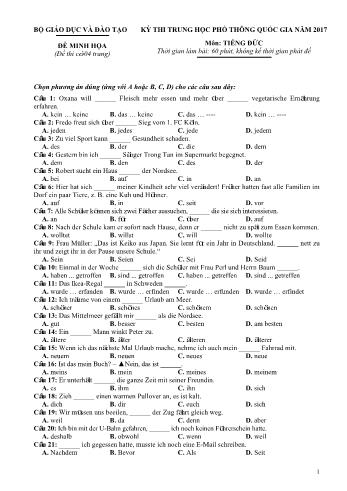 Đề minh họa môn Tiếng Đức Kỳ thi THPT Quốc gia - Năm học 2016-2017
