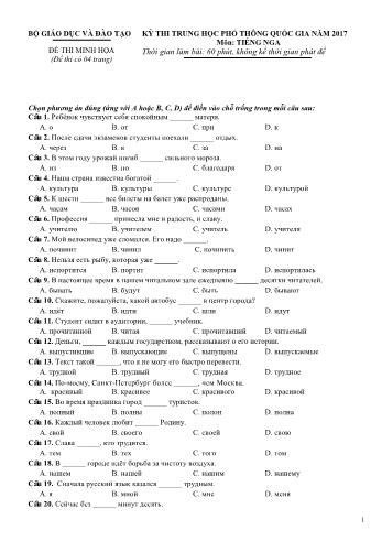 Đề minh họa môn Tiếng Nga Kỳ thi THPT Quốc gia - Năm học 2016-2017 (Có đáp án)