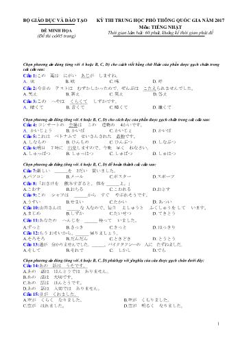 Đề minh họa môn Tiếng Nhật Kỳ thi THPT Quốc gia - Năm học 2016-2017 (Có đáp án)