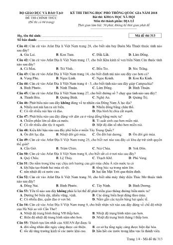 Đề thi chính thức môn Địa lý THPT quốc gia năm 2018 - Mã đề thi 313 (Có đáp án)