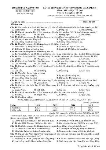 Đề thi chính thức môn Địa lý THPT quốc gia năm 2018 - Mã đề thi 309 (Có đáp án)