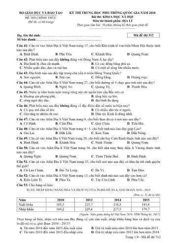 Đề thi chính thức môn Địa lý THPT quốc gia năm 2018 - Mã đề thi 312 (Có đáp án)