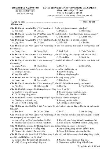 Đề thi chính thức môn Địa lý THPT quốc gia năm 2018 - Mã đề thi 306 (Có đáp án)