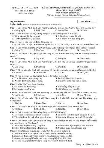 Đề thi chính thức môn Địa lý THPT quốc gia năm 2018 - Mã đề thi 323 (Có đáp án)