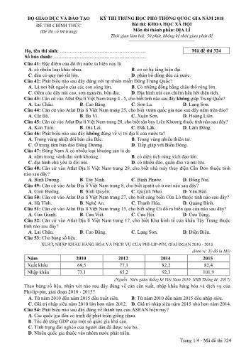 Đề thi chính thức môn Địa lý THPT quốc gia năm 2018 - Mã đề thi 324 (Có đáp án)