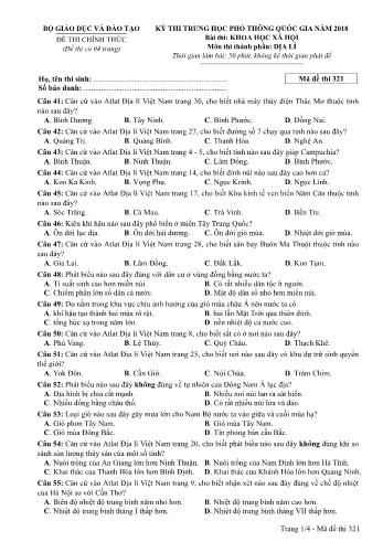 Đề thi chính thức môn Địa lý THPT quốc gia năm 2018 - Mã đề thi 321 (Có đáp án)