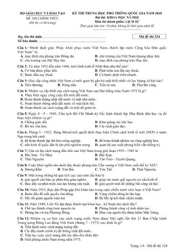 Đề thi chính thức môn Lịch sử THPT quốc gia năm 2018 - Mã đề thi 324 (Có đáp án)