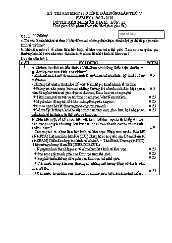 Đề thi đề nghị môn Địa lý Lớp 11 Kỳ thi Olympic 23-3 Tỉnh ĐăkNông lần thứ 5 - Năm học 2017-2018 - Trường THPT ĐăkNông