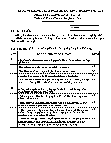 Đề thi đề nghị môn Địa lý Lớp 11 Kỳ thi Olympic 23-3 Tỉnh ĐăkNông lần thứ 5 - Năm học 2017-2018 - Trường THPT Nguyễn Tất Thành