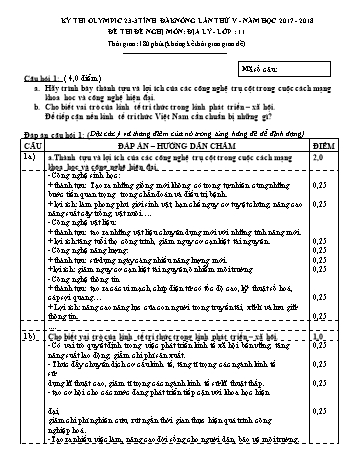 Đề thi đề nghị môn Địa lý Lớp 11 Kỳ thi Olympic 23-3 Tỉnh ĐăkNông lần thứ 5 - Năm học 2017-2018 - Trường THPT Chu Văn An
