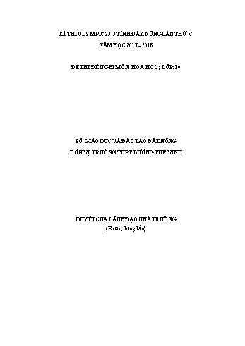 Đề thi đề nghị môn Hóa học Lớp 10 Kỳ thi Olympic 23-3 Tỉnh ĐăkNông lần thứ 5 - Năm học 2017-2018 - Trường THPT Lương Thế Vinh