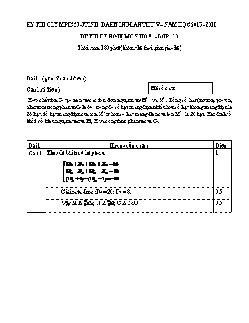 Đề thi đề nghị môn Hóa học Lớp 10 Kỳ thi Olympic 23-3 Tỉnh ĐăkNông lần thứ 5 - Năm học 2017-2018 - Trường THPT Nguyễn Tất Thành