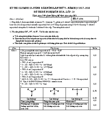 Đề thi đề nghị môn Hóa học Lớp 10 Kỳ thi Olympic 23-3 Tỉnh ĐăkNông lần thứ 5 - Năm học 2017-2018 - Trường THPT Phạm Văn Đồng