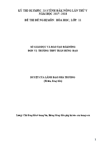 Đề thi đề nghị môn Hóa học Lớp 11 Kỳ thi Olympic 23-3 Tỉnh ĐăkNông lần thứ 5 - Năm học 2017-2018 - Trường THPT Trần Hưng Đạo