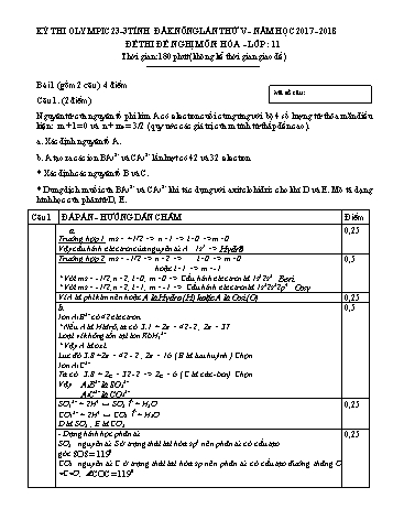 Đề thi đề nghị môn Hóa học Lớp 11 Kỳ thi Olympic 23-3 Tỉnh ĐăkNông lần thứ 5 - Năm học 2017-2018 - Trường THPT Nguyễn Tất Thành
