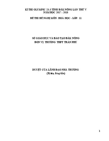 Đề thi đề nghị môn Hóa học Lớp 11 Kỳ thi Olympic 23-3 Tỉnh ĐăkNông lần thứ 5 - Năm học 2017-2018 - Trường THPT Trần Phú