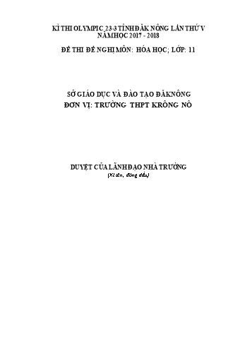 Đề thi đề nghị môn Hóa học Lớp 11 Kỳ thi Olympic 23-3 Tỉnh ĐăkNông lần thứ 5 - Năm học 2017-2018 - Trường THPT Krông Nô