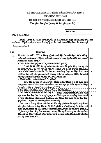 Đề thi đề nghị môn Lịch sử Lớp 11 Kỳ thi Olympic 23-3 Tỉnh ĐăkNông lần thứ 5 - Năm học 2017-2018 - Trường THPT Đăkmil