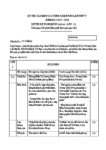Đề thi đề nghị môn Lịch sử Lớp 11 Kỳ thi Olympic 23-3 Tỉnh ĐăkNông lần thứ 5 - Năm học 2017-2018 - Trường THPT ĐăkSong