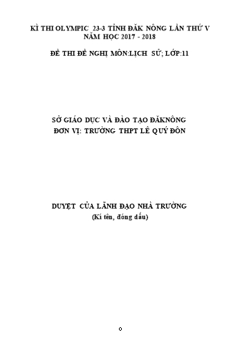 Đề thi đề nghị môn Lịch sử Lớp 11 Kỳ thi Olympic 23-3 Tỉnh ĐăkNông lần thứ 5 - Năm học 2017-2018 - Trường THPT Lê Quý Đôn