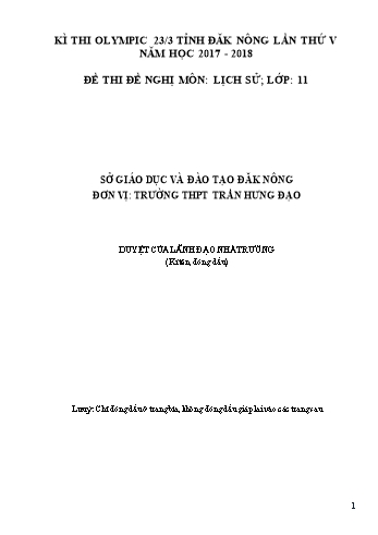 Đề thi đề nghị môn Lịch sử Lớp 11 Kỳ thi Olympic 23-3 Tỉnh ĐăkNông lần thứ 5 - Năm học 2017-2018 - Trường THPT Trần Hưng Đạo