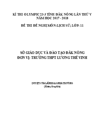 Đề thi đề nghị môn Lịch sử Lớp 11 Kỳ thi Olympic 23-3 Tỉnh ĐăkNông lần thứ 5 - Năm học 2017-2018 - Trường THPT Lương Thế Vinh