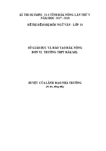 Đề thi đề nghị môn Ngữ văn Lớp 10 Kỳ thi Olympic 23-3 Tỉnh ĐăkNông lần thứ 5 - Năm học 2017-2018 - Trường THPT ĐăkMil