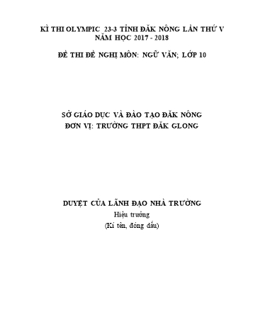 Đề thi đề nghị môn Ngữ văn Lớp 10 Kỳ thi Olympic 23-3 Tỉnh ĐăkNông lần thứ 5 - Năm học 2017-2018