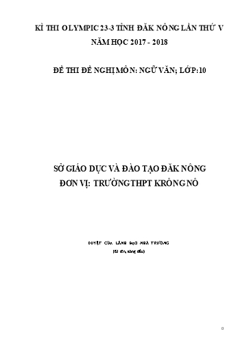 Đề thi đề nghị môn Ngữ văn Lớp 10 Kỳ thi Olympic 23-3 Tỉnh ĐăkNông lần thứ 5 - Năm học 2017-2018 - Trường THPT Krông Nô