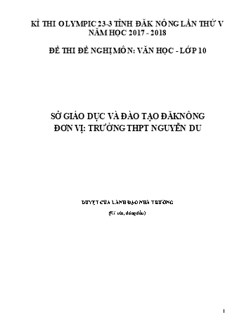 Đề thi đề nghị môn Ngữ văn Lớp 10 Kỳ thi Olympic 23-3 Tỉnh ĐăkNông lần thứ 5 - Năm học 2017-2018 - Trường THPT Nguyễn Du