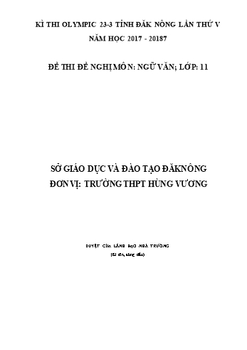 Đề thi đề nghị môn Ngữ văn Lớp 11 Kỳ thi Olympic 23-3 Tỉnh ĐăkNông lần thứ 5 - Năm học 2017-2018 - Trường THPT Hùng Vương