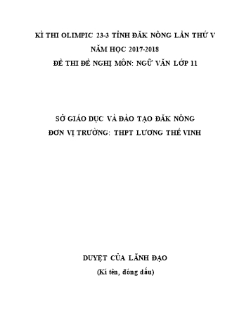 Đề thi đề nghị môn Ngữ văn Lớp 11 Kỳ thi Olympic 23-3 Tỉnh ĐăkNông lần thứ 5 - Năm học 2017-2018 - Trường THPT Lương Thế Vinh