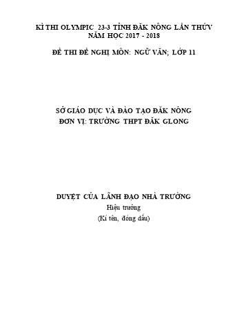 Đề thi đề nghị môn Ngữ văn Lớp 11 Kỳ thi Olympic 23-3 Tỉnh ĐăkNông lần thứ 5 - Năm học 2017-2018