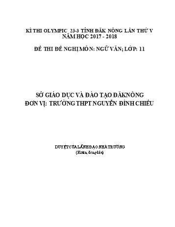 Đề thi đề nghị môn Ngữ văn Lớp 11 Kỳ thi Olympic 23-3 Tỉnh ĐăkNông lần thứ 5 - Năm học 2017-2018 - Trường THPT Nguyễn Đình Chiểu