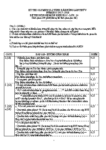 Đề thi đề nghị môn Sinh học Lớp 10 Kỳ thi Olympic 23-3 Tỉnh ĐăkNông lần thứ 5 - Năm học 2017-2018 - Trường THPT Phan Bội Châu