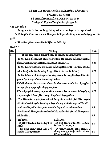 Đề thi đề nghị môn Sinh học Lớp 10 Kỳ thi Olympic 23-3 Tỉnh ĐăkNông lần thứ 5 - Năm học 2017-2018 - Trường THPT Phạm Văn Đồng