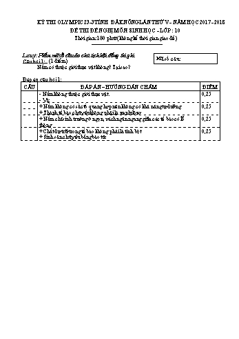 Đề thi đề nghị môn Sinh học Lớp 10 Kỳ thi Olympic 23-3 Tỉnh ĐăkNông lần thứ 5 - Năm học 2017-2018 - Trường THPT ĐăkMil