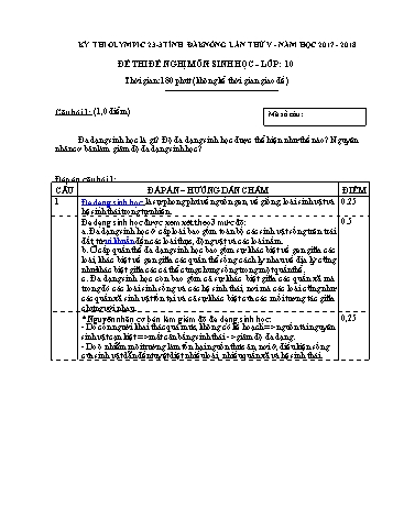 Đề thi đề nghị môn Sinh học Lớp 10 Kỳ thi Olympic 23-3 Tỉnh ĐăkNông lần thứ 5 - Năm học 2017-2018 - Trường THPT Nguyễn Tất Thành