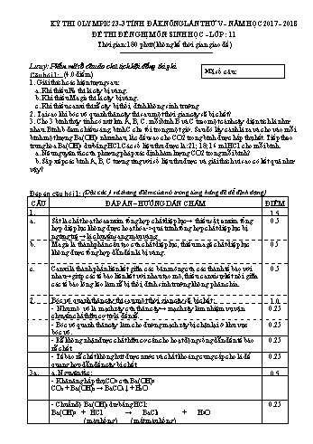 Đề thi đề nghị môn Sinh học Lớp 11 Kỳ thi Olympic 23-3 Tỉnh ĐăkNông lần thứ 5 - Năm học 2017-2018 - Trường THPT Chu Văn An
