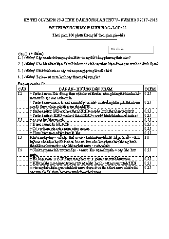 Đề thi đề nghị môn Sinh học Lớp 11 Kỳ thi Olympic 23-3 Tỉnh ĐăkNông lần thứ 5 - Năm học 2017-2018 - Trường THPT Nguyễn Đình Chiểu