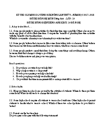 Đề thi đề nghị môn Tiếng Anh Lớp 10 Kỳ thi Olympic 23-3 Tỉnh ĐăkNông lần thứ 5 - Năm học 2017-2018 - Trường THPT Nguyễn Tất Thành