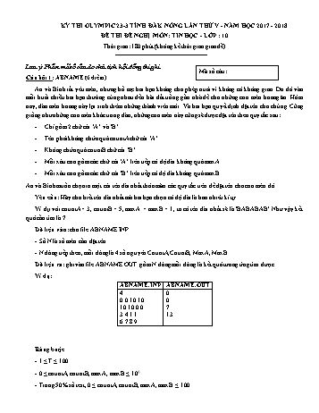 Đề thi đề nghị môn Tin học Lớp 10 Kỳ thi Olympic 23-3 Tỉnh ĐăkNông lần thứ 5 - Năm học 2017-2018 - Trường THPT Phạm Văn Đồng