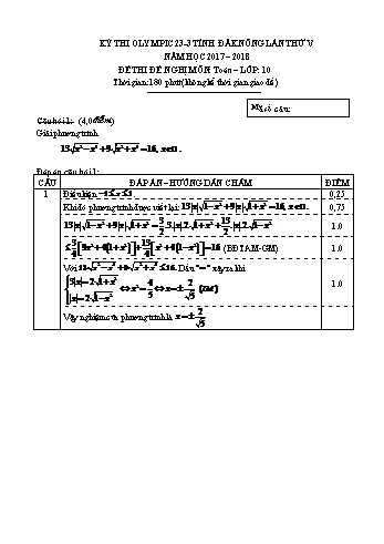 Đề thi đề nghị môn Toán học Lớp 10 Kỳ thi Olympic 23-3 Tỉnh ĐăkNông lần thứ 5 - Năm học 2017-2018 - Trường THPT ĐăkMil