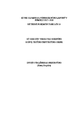 Đề thi đề nghị môn Toán Lớp 10 Kỳ thi Olympic 23-3 Tỉnh ĐăkNông lần thứ 5 - Năm học 2017-2018 - Trường THPT Trường Chinh