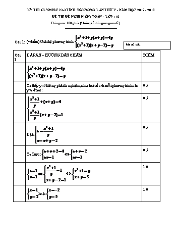 Đề thi đề nghị môn Toán Lớp 10 Kỳ thi Olympic 23-3 Tỉnh ĐăkNông lần thứ 5 - Năm học 2017-2018 - Trường THPT Chu Văn An