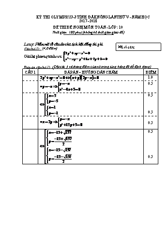 Đề thi đề nghị môn Toán Lớp 10 Kỳ thi Olympic 23-3 Tỉnh ĐăkNông lần thứ 5 - Năm học 2017-2018 - Trường THPT Phan Bội Châu