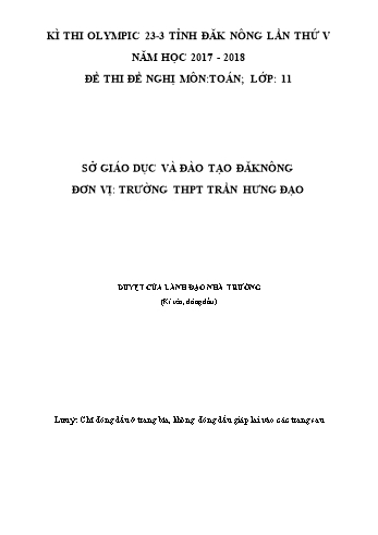 Đề thi đề nghị môn Toán Lớp 11 Kỳ thi Olympic 23-3 Tỉnh ĐăkNông lần thứ 5 - Năm học 2017-2018 - Trường THPT Trần Hưng Đạo